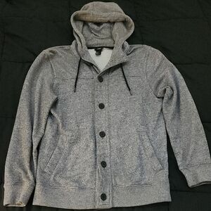 Gray Hooded Button-Up Jacket